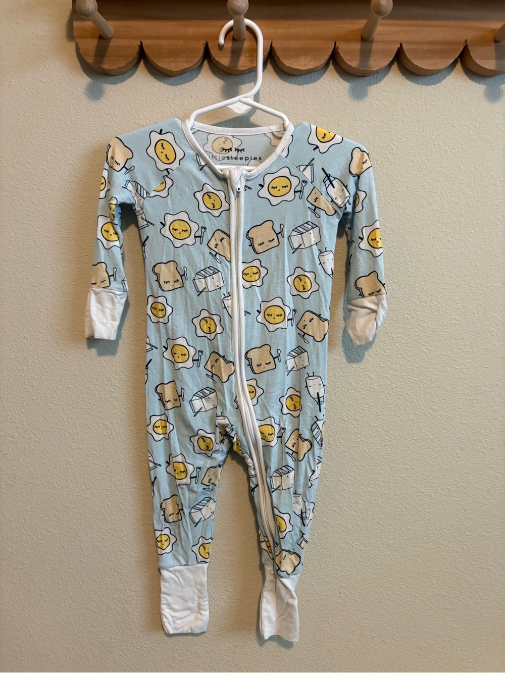 Little Sleepies Light Blue Egg & Toast Zip Footie